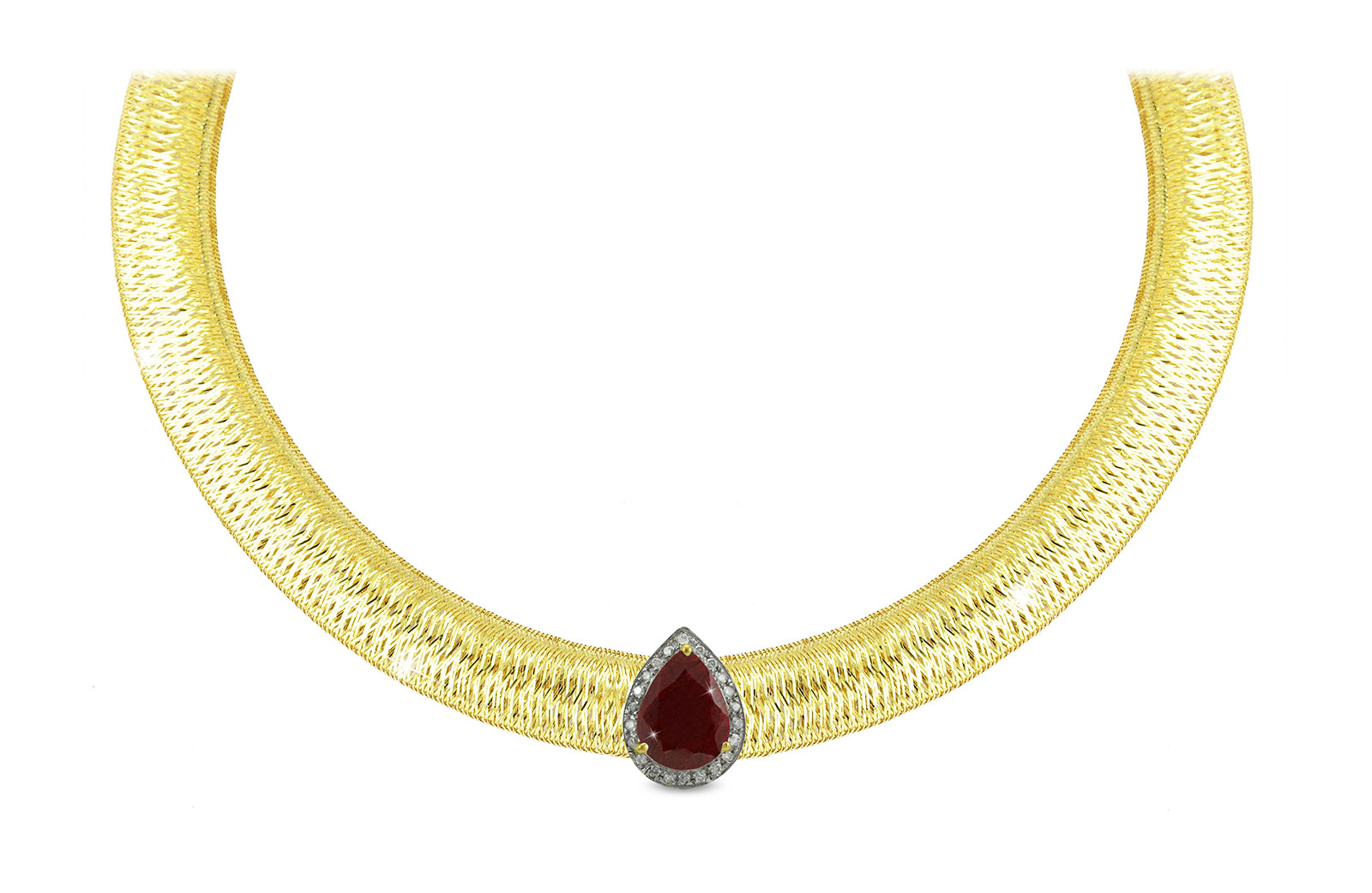 Vera Perla 18K Gold 0.12ct  Diamonds, Ruby Necklace